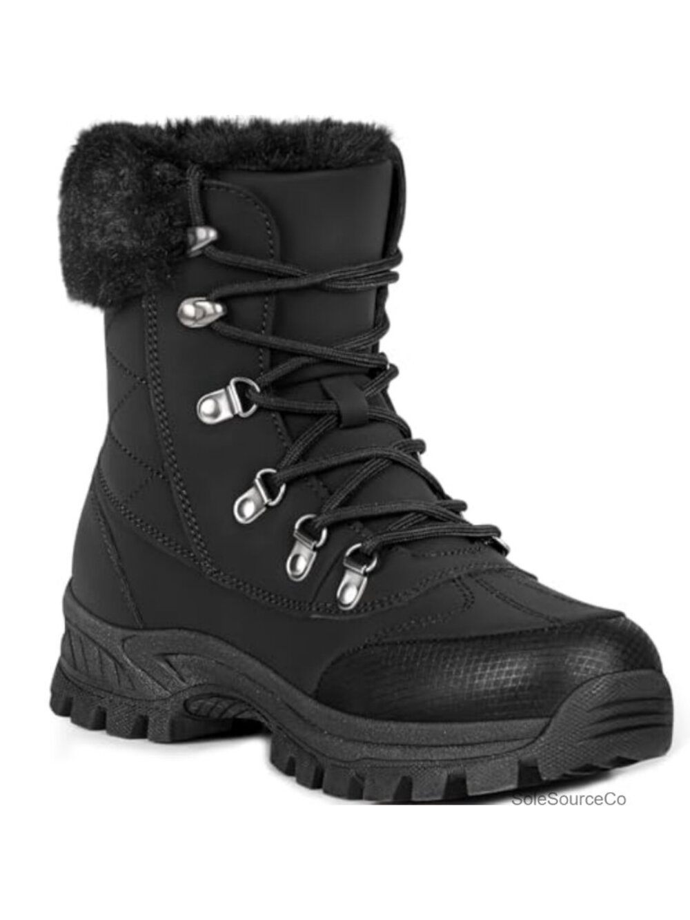 Waterproof Leather Winter Snow Boots Faux Fur Lined Non Slip Mid Calf